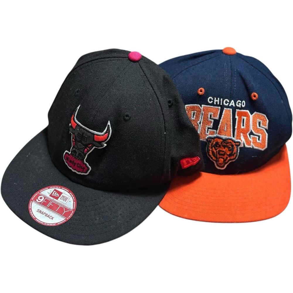2 Chicago Bears Bulls Hat Cap Snapback Mitchell & Ness NBA NFL Vtg Football OSFA